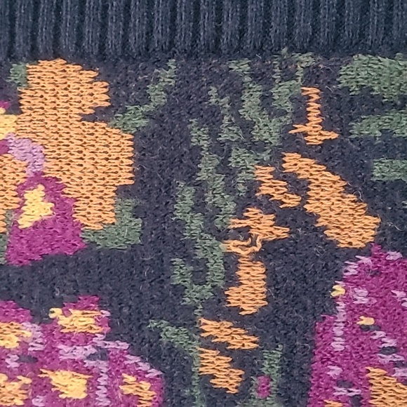 FARM Rio Flowerdoscopic Floral Knit Cardigan Navy Purple Yellow Long Sleeve S - Picture 3 of 8